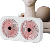Ventilator portabil de birou cu dublu ventilator, re&icirc;ncărcabil USB, 3 viteze, design compact pentru casă și birou, alb/roz