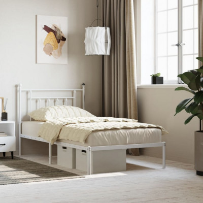vidaXL Cadru de pat metalic cu tăblie, alb, 100x190 cm foto