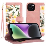 Cumpara ieftin Husa Tip Carte iPhone 14 cu Flip Magnetic Roz cu Flori TFC, Techsuit