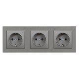 Nova III trei prize cu &icirc;mpăm&acirc;ntare 16A 250V cu cadru gri