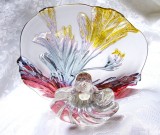 BOL / BOMBONIERA CU PICIOR DIN STICLA COLORATA CU DECOR SATINAT 21.5 CM
