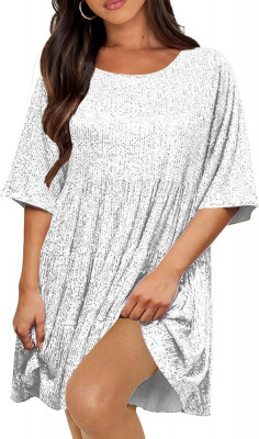 UD Femei Rochie Paiete Sparkly Giltter G&amp;acirc;t Rotund Maneca Scurta A-Line Loose Swi foto