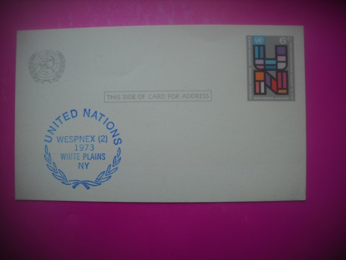 HOPCT 7979 ONU NATIUNILE UNITE-1973 WESPNEX WHITE PLANS NY -SUA-AMERICA DE NORD -NECIRCULAT-PATRIOT A