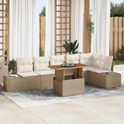 vidaXL Set de masă pentru grădină 7 pcs Bej și crem 100 x 55 x 73 cm foto