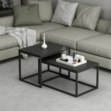 Set 2 bucati masuta cafea, en.casa, Aabenraa, 47 x 60 x 45 cm, pal, metal, negru, marimi diferite HausGarden Leisure, [en.casa]