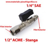 Robinet cu bila pentru butelii si furtune freon R32 1/2&quot; ACME , 1/4&quot; SAE, Oem