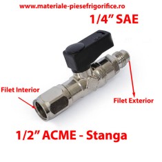 Robinet cu bila pentru butelii si furtune freon R32 1/2&quot; ACME , 1/4&quot; SAE
