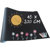 Cumpara ieftin Tabla adeziva neagra pentru scris si desenat, 200 x 45 cm, cu folie autoadeziva tip tabla de scris si 5 x crete colorate, ideala pentru scoala, acasa