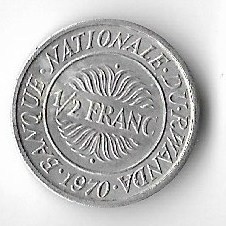 Moneda 1/2 franc 1970 - Rwanda, cotatii ridicate!!!