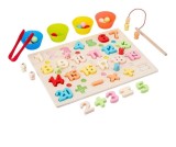 Cumpara ieftin Joc din lemn 3 in 1 Alfabet Cifre Fishing Bead Montessori