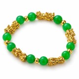 Bratara Jad Verde si Pi Xiu Feng Shui, Protectie, Noroc, Elastica, 8mm, Barbati Femei