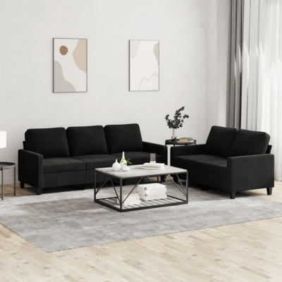 Gossi set de canapele cu perne, 2 piese, negru, catifea foto