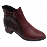 Botine scurte elegante din piele naturala bordo si negre, 36 - 40, Negru, Visiniu