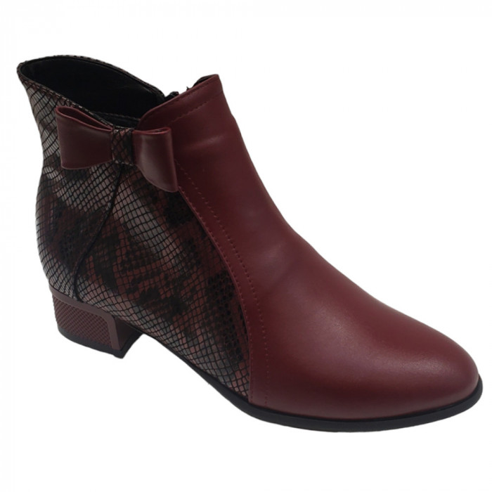 Botine scurte elegante din piele naturala bordo si negre