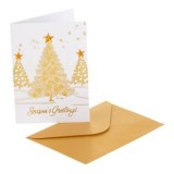 Felicitare de Crăciun cu Brazi din Folie Aurie și Stea 3D, 7x10cm, cu Plic, CMCLASS