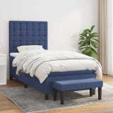 Cumpara ieftin Pat box spring cu saltea, albastru, 90x200 cm, textil