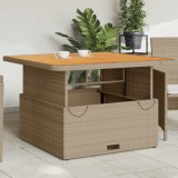 Masă grădină vidaXL bej 110x110x71 cm, poliratan &amp; lemn acacia, blat reglabil, rezistentă UV