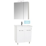 Set mobilier baie GN0541, front MDF, cu lavoar ceramic, 60 cm, 2 usi, 2 rafturi, picioare cromate reglabile, balamale soft close si dulap cu oglinda C