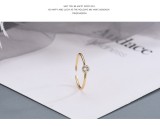 Inel Argint 925 Placat cu Aur Galben, Zirconiu, Stil Minimalist Solitaire, Marime Reglabila, Montura Bezel