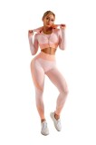 Set Fitness modelator din 3 Piese - colanti, bustiera, bluza cu maneca lunga si fermoar, roz cu portocaliu - S, Oem