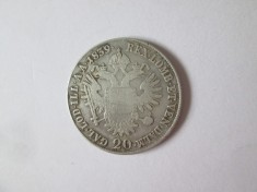 Rara! Austria/Ungaria/Boemia/Lombardia/Venetia 20 Kreuzer 1839 B(Kremnica) Ferdinand I argint,moneda din imagini,diametrul:26 mm,greutate:6,40 grame