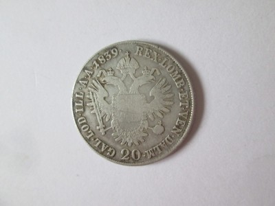 Rara! Austria/Ungaria/Boemia/Lombardia/Venetia 20 Kreuzer 1839 B(Kremnica) Ferdinand I argint,moneda din imagini,diametrul:26 mm,greutate:6,40 grame foto