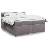 vidaXL Pat continental cu saltea, gri, 200x200 cm, piele ecologică 3288438