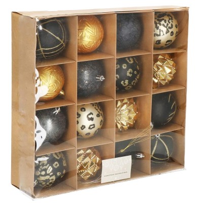 Set globuri de Craciun, 16 bucati, 8cm, 6 modele, negru auriu Household NewTrend foto