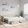 Pat de zi extensibil cu sertare vidaXL, 100x200 cm, crem, textil - Canapea/Pat dublu, depozitare