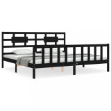 Cumpara ieftin Cadru pat cu tablie 200x200 cm, negru, lemn masiv