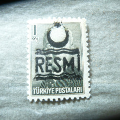Timbru Turcia 1955 supratipar RESMI , val 1 kurus