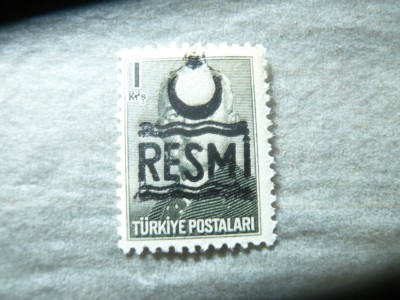 Timbru Turcia 1955 supratipar RESMI , val 1 kurus foto