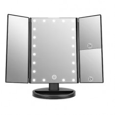 Oglinda de machiaj cu 22 de lumini LED, ecran tactil si oglinda de cosmetica cu marire, 115x285 mm, negru