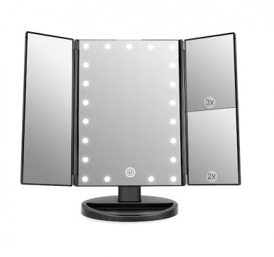 Oglinda de machiaj cu 22 de lumini LED, ecran tactil si oglinda de cosmetica cu marire, 115x285 mm, negru foto