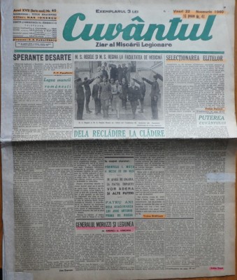 Cuvantul, ziar al miscarii legionare, 22 Noiembrie 1940 foto
