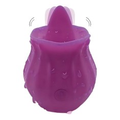 Stimulator clitoris HAPPY MEETING - Rose with Tongue, cu funcție de simulare sex oral, 10 funcții de vibrație, &icirc;n formă de trandafir, culoarea mov