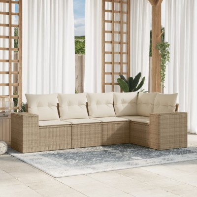 vidaXL Set canapele de grădină cu perne, 5 piese, bej, poliratan 3222527 foto