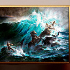 Tablouri Pictate Manual Tablou Peisaj Marin Abstract, Pictura cu cai, Neptun