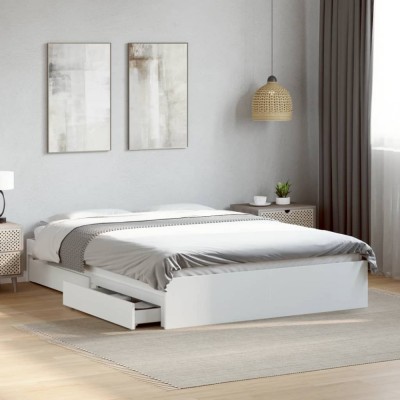 vidaXL Cadru de pat cu sertare, alb, 120x200 cm, lemn prelucrat 3280664 foto