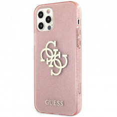 Husa Piele Guess Big 4G Full Glitter pentru Apple iPhone 12 / Apple iPhone 12 Pro, Roz GUHCP12MPCUGL4GPI