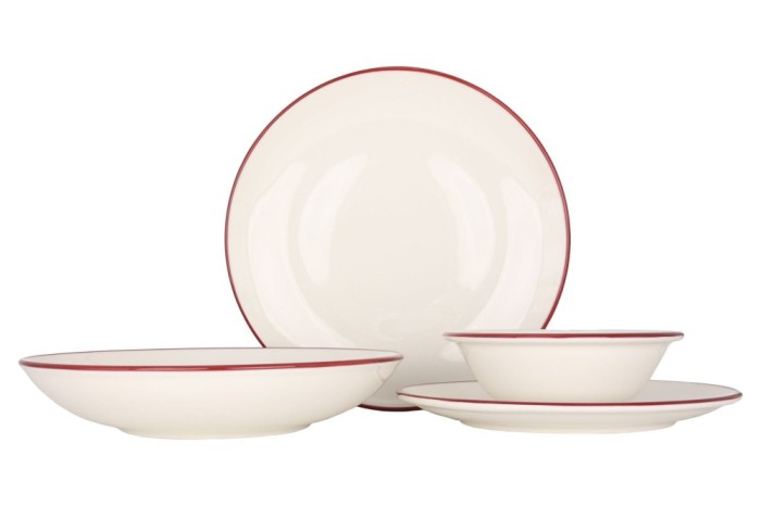 Bonna Set de vesela (Large) - Linea Burgundy - 24 bucăți - 6 persoane - Porţelan