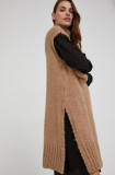 Answear Lab vesta cu lana femei, culoarea maro, călduros, cu guler