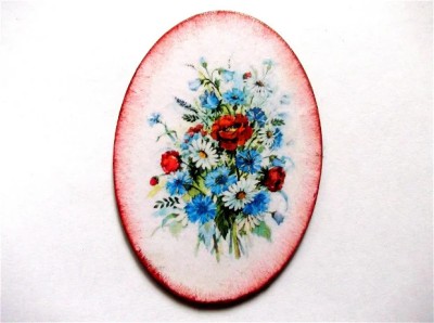 Magnet cu buchet de flori campenesti viu colorate, magnet frigider oval 41265 foto