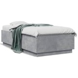 VidaXL Cadru de pat, gri beton, 75x190 cm, lemn prelucrat
