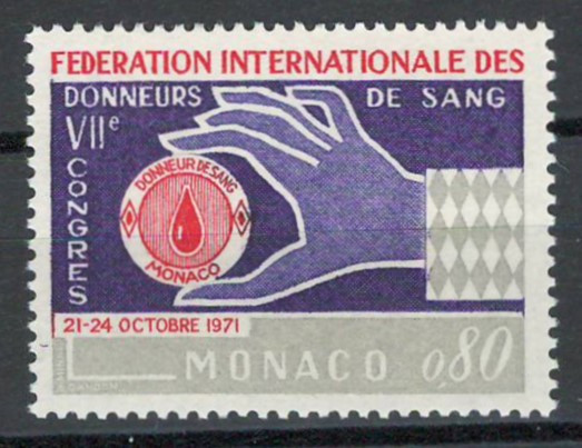 Monaco 1971 Mi 1011 MNH - Al 7-lea Congres Internațional al Donatorilor de S&acirc;nge