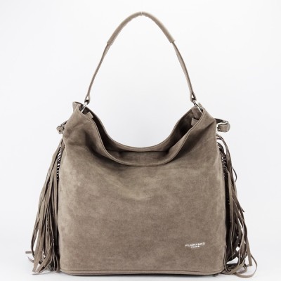 Geanta taupe FloraCO Paris cu franjuri F7518 M4 foto