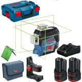 Bosch GLL 3-80 CG + 1600A019R8 - Nivela laser cu linii 30 m valiza speciala + Set 2 acumulatori si incarcator Li-Ion 12 V 2 Ah