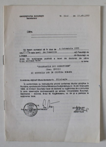 &#039; CUGETARILE LUI OXENSTIERN &#039; , SEC. XVIII SI ECOURILE LOR IN CULTURA ROMANA , REZUMATUL TEZEI DE DOCTORAT de ADRIANA MITU , 1995