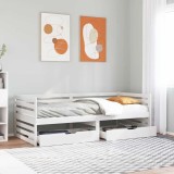 vidaXL Pat de zi cu sertare, alb, 90x200 cm, lemn masiv pin 3302078