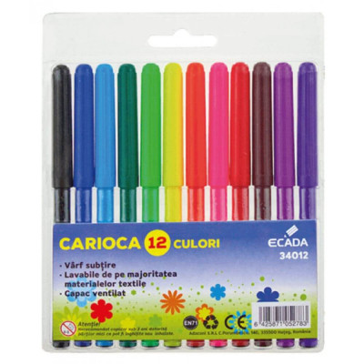 Set 12 Carioci Multicolore ECADA, Carioci Colorate, Carioci Multicolore, Set Carioci Multicolore ECADA, Carioci Lavabile, Marker Colorat, Markere Colo foto